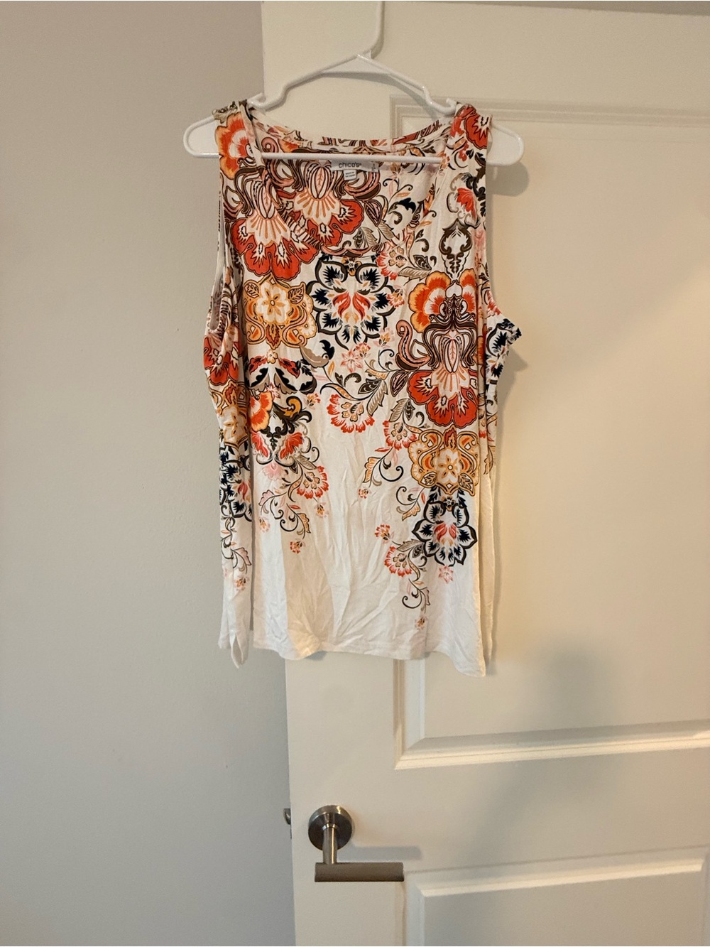 Chico's Floral Sleeveless Tank Top - White, Orange & Navy